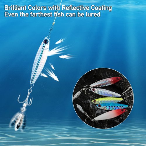 Dr.Fish 5 Pack Metal Jigging Spoon Saltwater Fishing Jigs Spoons Lures Casting Vertical Diamond Jig Lures Freshwater Bass Striper Mackerel Halibut 1oz