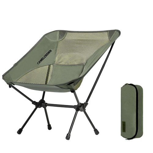 CAMEL CROWN Portable Camping Chair Lightweight Compact Folding Chair Mesh for Outdoor Camp Travel Beach Picnic Festival Hiking Backpacking Army Green