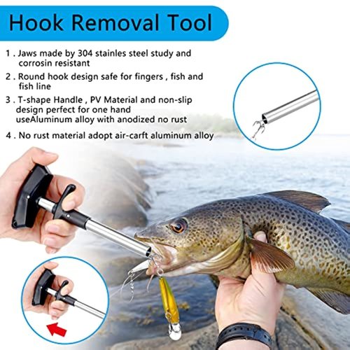 Hungdao 7 Pcs Fishing Tool Kit Fishing Gear Backpack Pliers and Equipment Include Hook Remover Backpack Pliers Kit Scale Gripper Weigh Separator(Army Green)