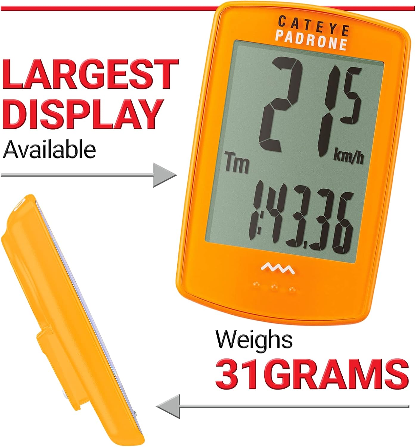 CATEYE Padrone Wireless Bike Computer – Oversized Display Cyclocomputer, Wireless Speedometer & Odometer, FlexTight™ Mount, Auto Start/Stop, Programmable Odometer