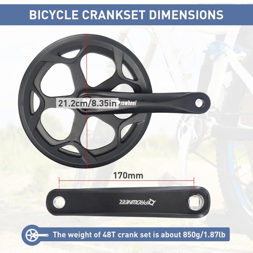 Prowheel Crankset 170mm 48T Crankset 170mm Universal Square Crankset Set Double Chain Cover 170MM Crank Aluminium Alloy Arm for Single/1/6/7/8 Speeds City Bike,Fat Bike,E-Bike,Folding Bike
