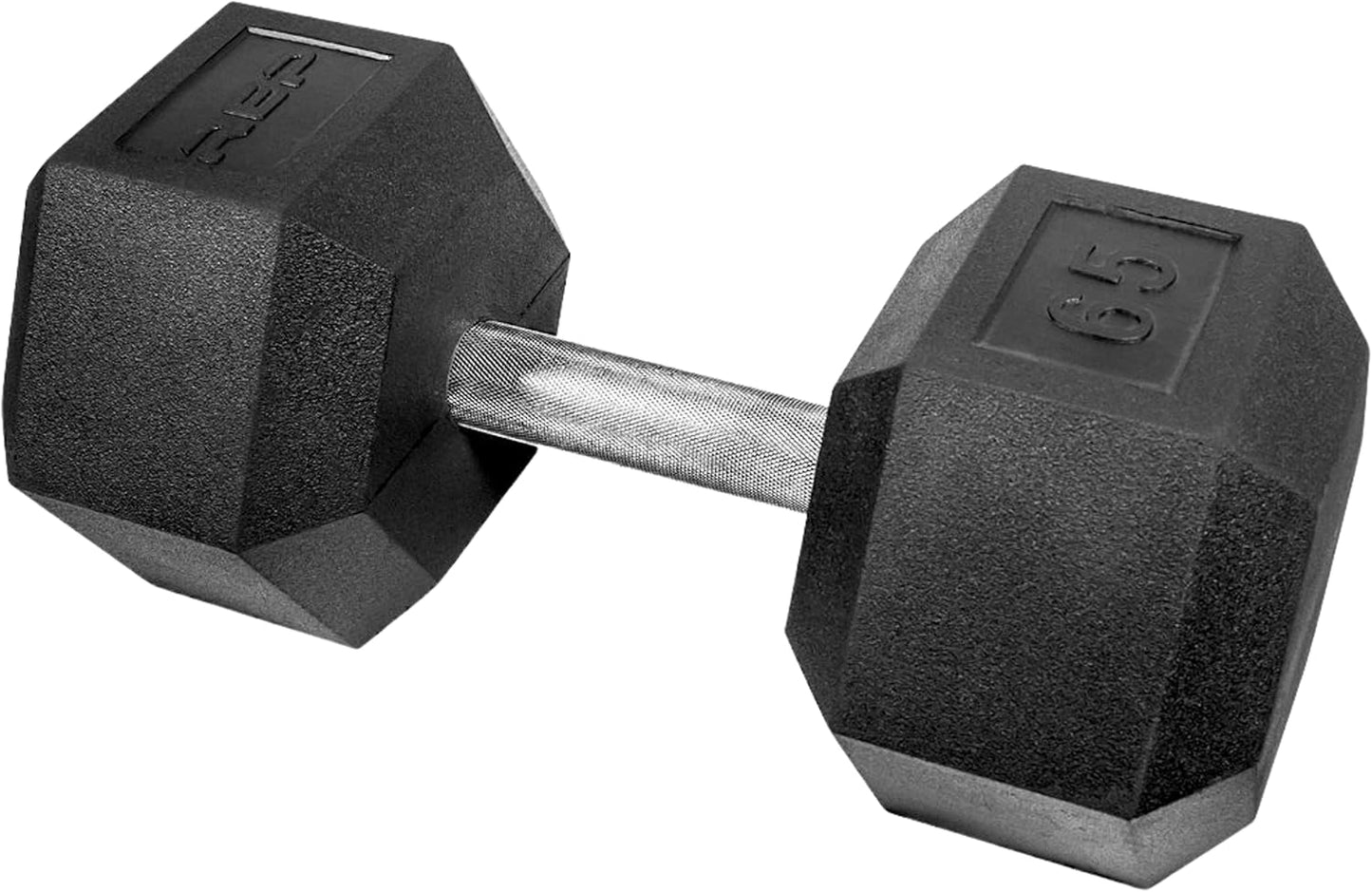 Rep Fitness Rubber Hex Dumbbell(s) - Singles (55LB +) and Pairs (5LB - 50LB) - Low Odor, Fully Knurled Handle
