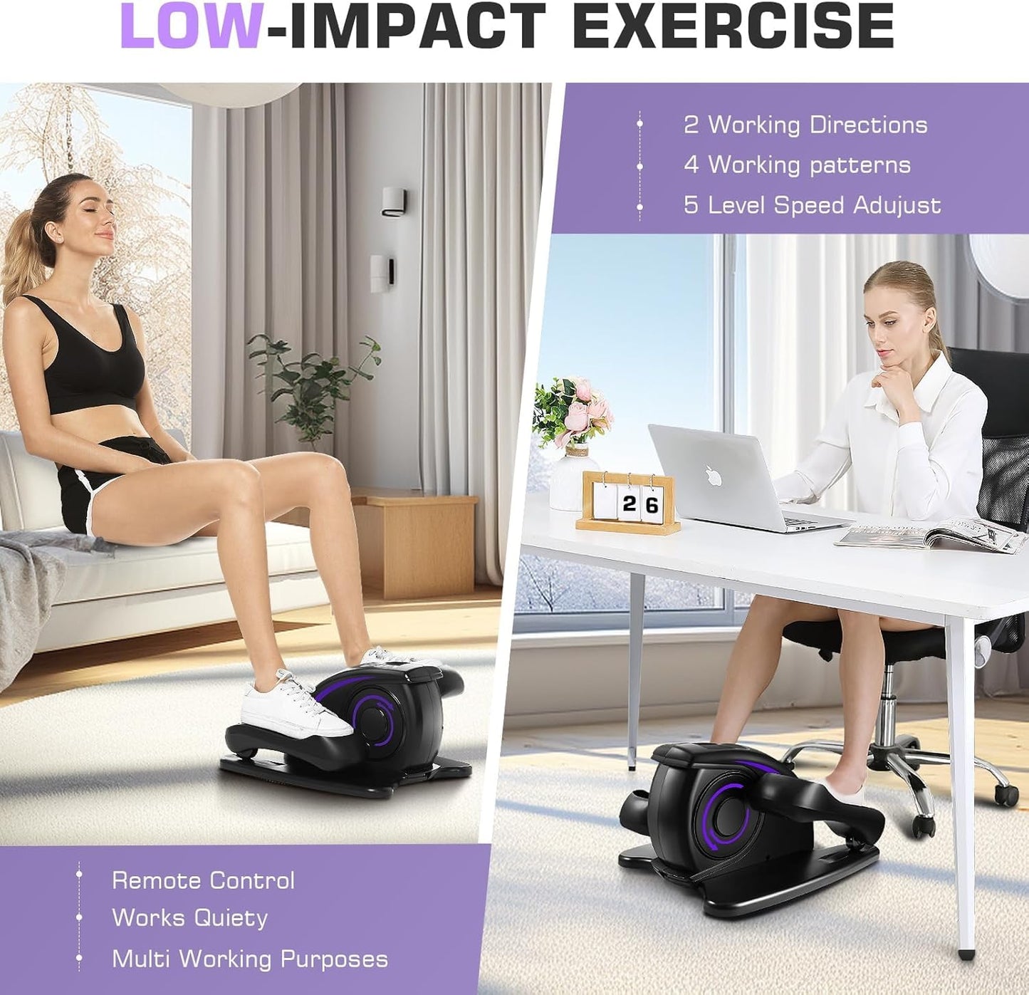 ANCHEER Under Desk Elliptical Machine, Electric Seated Pedal Exerciser, Mini Elliptical Machines for Seniors, LCD Display Monitor, Remote Control, Leg Exerciser for Home (Training Purple)