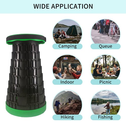 DingZan Green Portable Folding Stool, Upgrade Camping Foldable Retractable Chair - Outdoor Collapsible Stool with Load Capacity 660 Lbs, Sturdy Lightweight for Adults Hiking Fishing Traveling