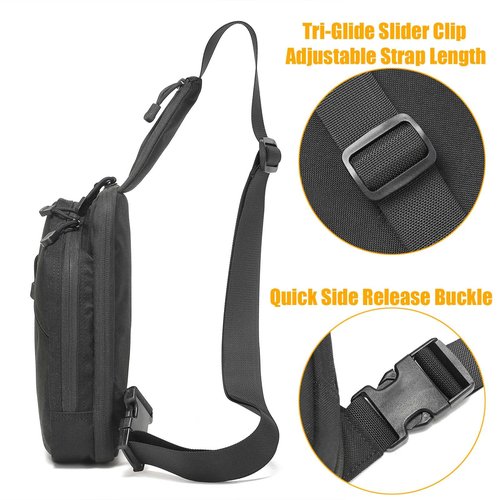 VTACOUTV Concealed Carry Sling Bag for Men, Small Gun Backpack Chest Daypack EDC Shoulder Bag Crossbody CCW Range Bags of Handgun Travel Sports Hiking Black