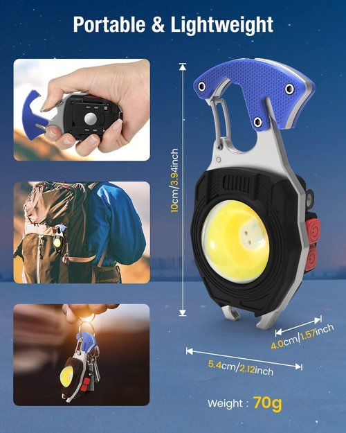 HGNN Keychain Work Light, 7 Modes Mini Rechargeable Torch, IPX5, 800 Lumens COB Keychain Flashlight, Multifunctional Portable Light with Whistle for Outdoor Camping Emergency Lighting