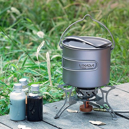 HUIOP Titanium Pot, 750ml/900ml/1100ml Ultralight Titanium Pot Water Mug Cup with Lid and Foldable Handle Outdoor Camping Cooking Picnic