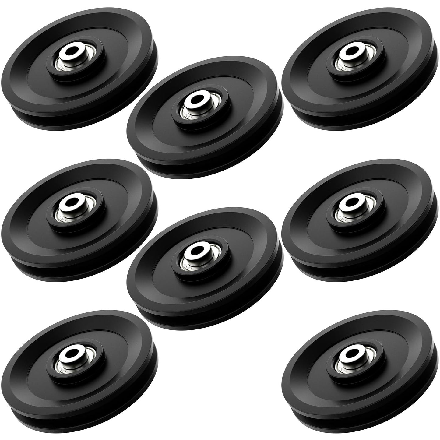 Anobeyi 114mm/4.5" Universal Nylon Bearing Pulley System, Gym Workout Cable Pulley Wheel & Weight Attachment Replacementfor Home Gym, Pulldown Smith Machine, Garage Lifting Equipment (Black-8pcs)