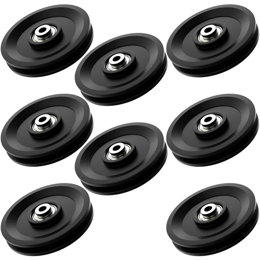 Anobeyi 114mm/4.5" Universal Nylon Bearing Pulley System, Gym Workout Cable Pulley Wheel & Weight Attachment Replacementfor Home Gym, Pulldown Smith Machine, Garage Lifting Equipment (Black-8pcs)