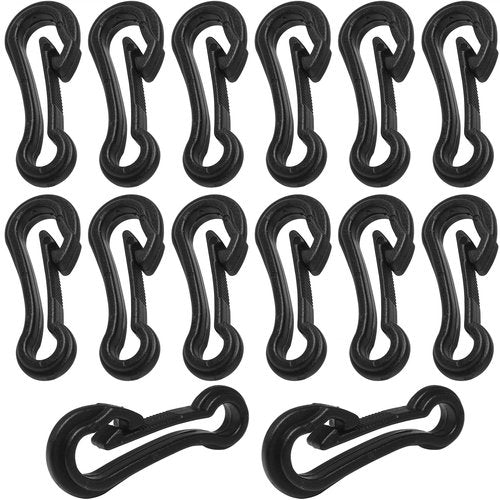 LUORNG 16PCS Outdoor Rucksack Anti-Lost Plastic Hooks and Buckles - Length 47mm/1.85in Luggage Accessories Wingless Snap Hooks for Parachute Ropes Camping Nautical Accessories - Black