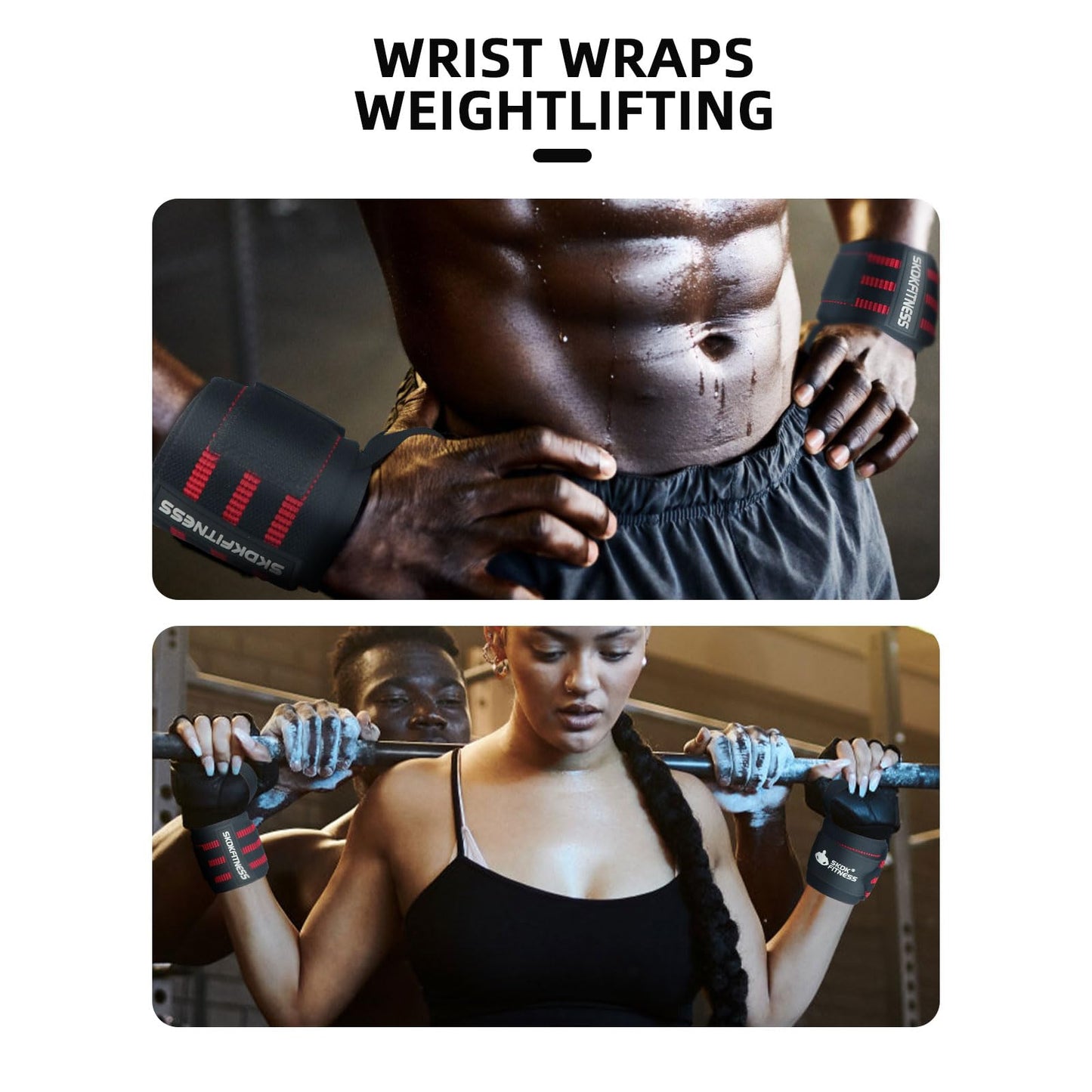 SKDK Wrist Wraps for Weightlifting Men & Women Professional Wrist Support with Heavy Duty Velcro Thumb Loops Gym Wrist Wraps for Powerlifting, Bench Press, Crossfit, Strength Training