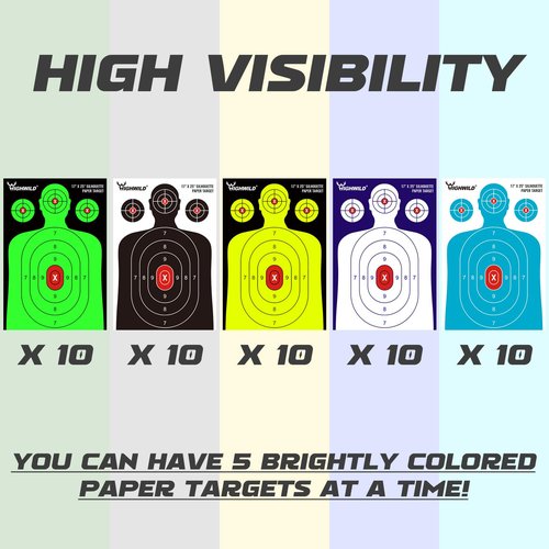 Highwild Shooting Range Silhouette Paper Target - 17X25 Inches (50 Pack, Multi Color)
