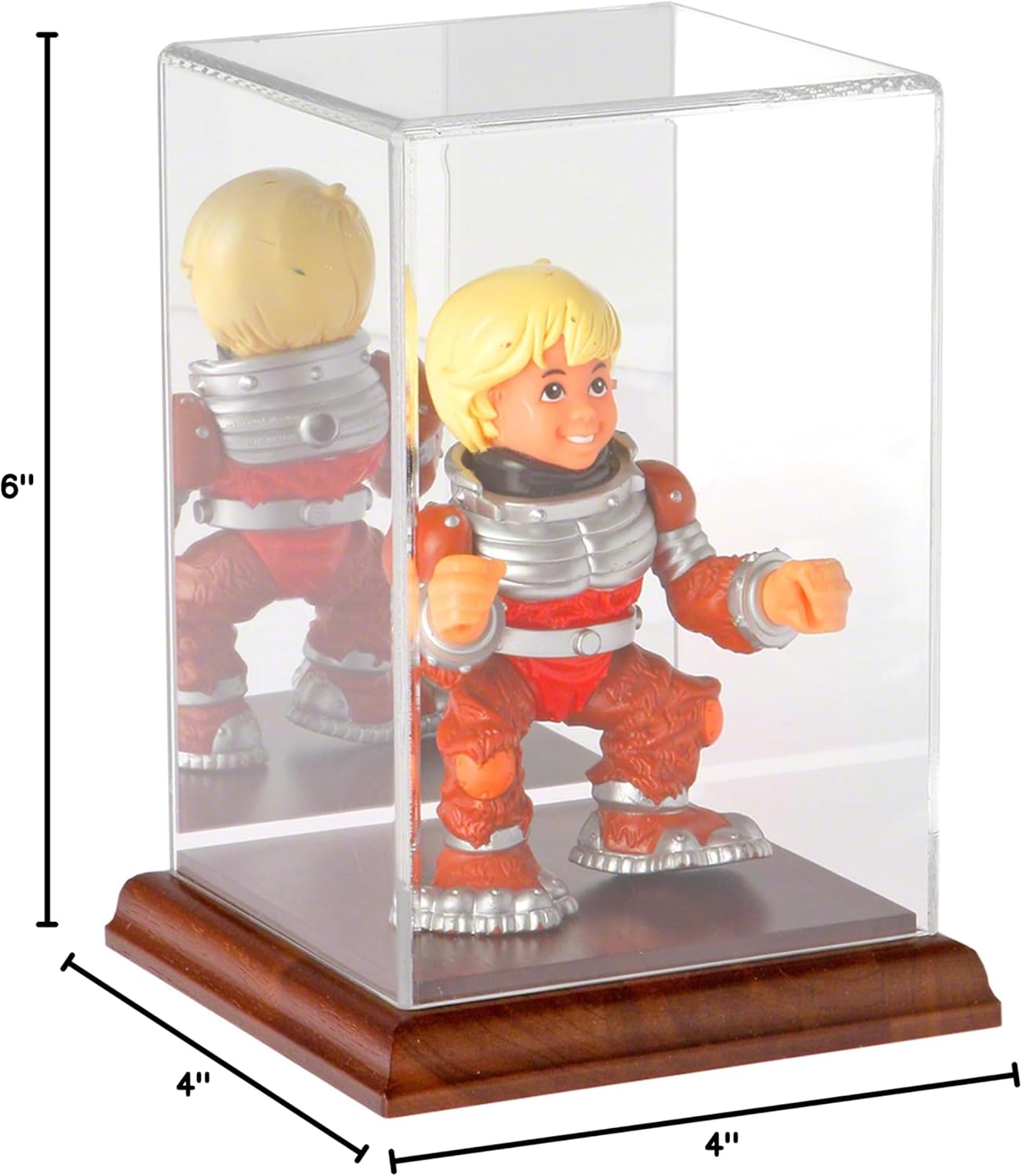 Plymor Clear Acrylic Display Case with Hardwood Base, 4" W x 4" D x 6" H