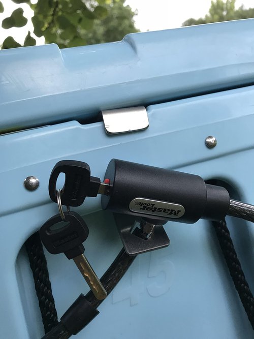 Universal Cooler Lock Brackets: Designed to fit Tie Down Slot of Mid to Large Rotomolded Ice Chests, Compatible with Yeti/RTIC Coolers and Made of Stainless Steel in The U.S.A. (Pair)