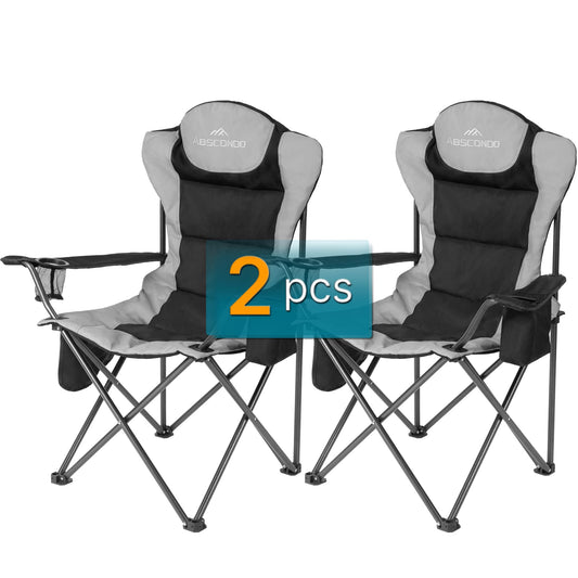ABSCONDO Camping Chairs for Adults, Oversized Folding Camp Chair for Outdoor with Cup Holder & Cooler Bag, XL Heavy Duty Lawn Chairs Supports up to 350lbs (2 Pcs, Black)