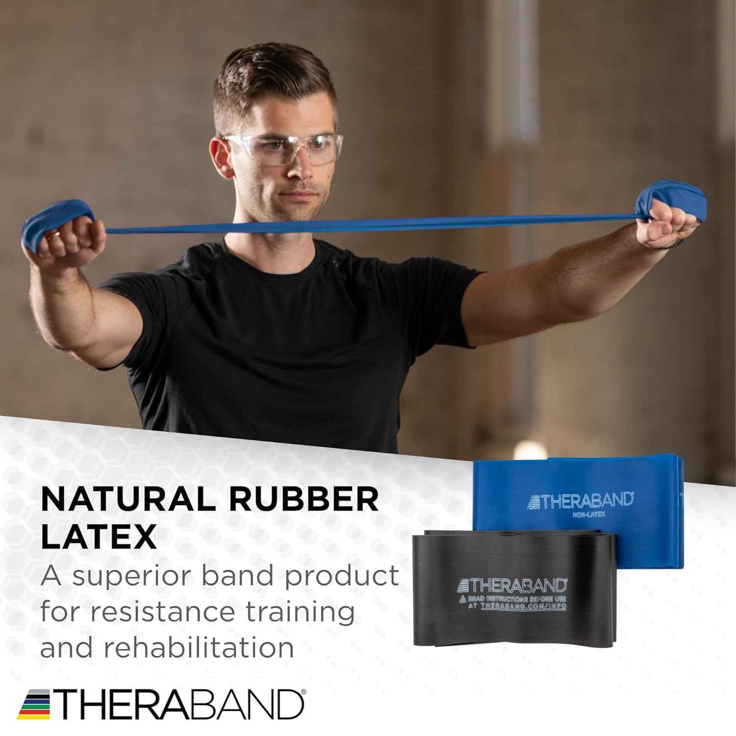 THERABAND Resistance Bands Set - Non-Latex Elastic Exercise Bands for Strength Training & Physical Therapy - Beginner Kit with Yellow, Red, Green