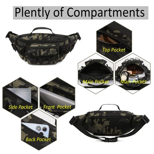 Tactical Fanny Pack,Small Fishing Tackle Bag Water-Resistant Military Waist Bags Portable Fishing Storage Waist Packs for Outdoor Fly Fishing Hiking Climbing with 2 PCS Mini Carabiners (Black)