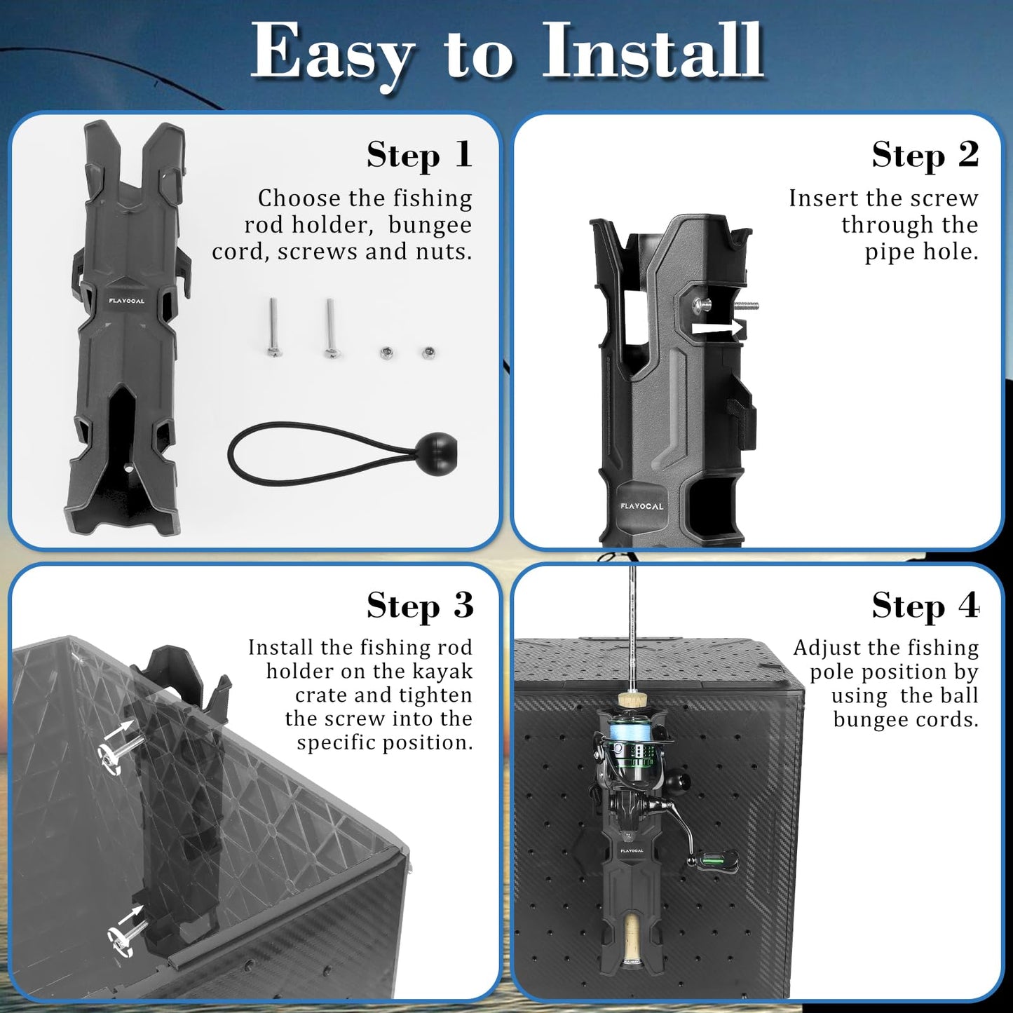 6 Pcs Mecha Boats Fishing Rod Holders,Wall Mounted Fishing Rod Holder Bracket Tube for Kayak with Screws,Ball Bungee Cords,Fishing Rod Storage Tubes for Boats,Cooler,Kayak,Crate,Garage,Trailer,Truck