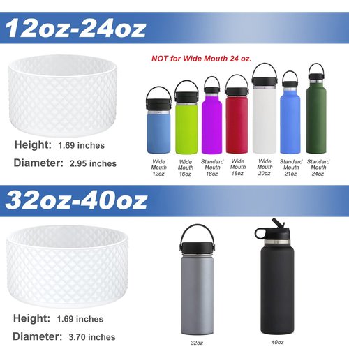 FLORAPELL Boot for Stanley/Hydro Flask 12 16 18 20 21 24 32 40 oz Water Bottle, Silicone Hydroflask Boots Protective Bottom Sleeve Cover for Hydro Water Bottles (Clear, Fits 12 to 24 oz Bottles)