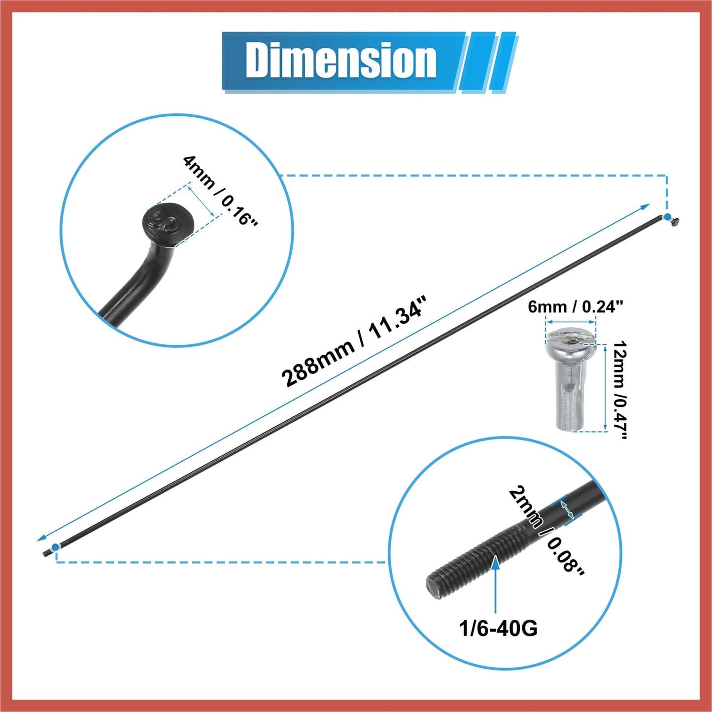 ACROPIX 24pcs 13G J Bend Bicycle Steel Spokes 288mm 11.34" Cycle Spokes with Brass Nipples Steel Spokes for Mountain Bike MTB Car Parts