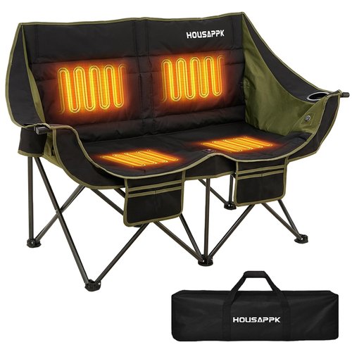 Heated Camping Chair, Oversized Heated Double Camping Chair for Adults 2 People, Heated Folding Outdoor Sports Chairs for Lawn, Hunting and Picnic, Supports 750 lbs,Battery Not Included