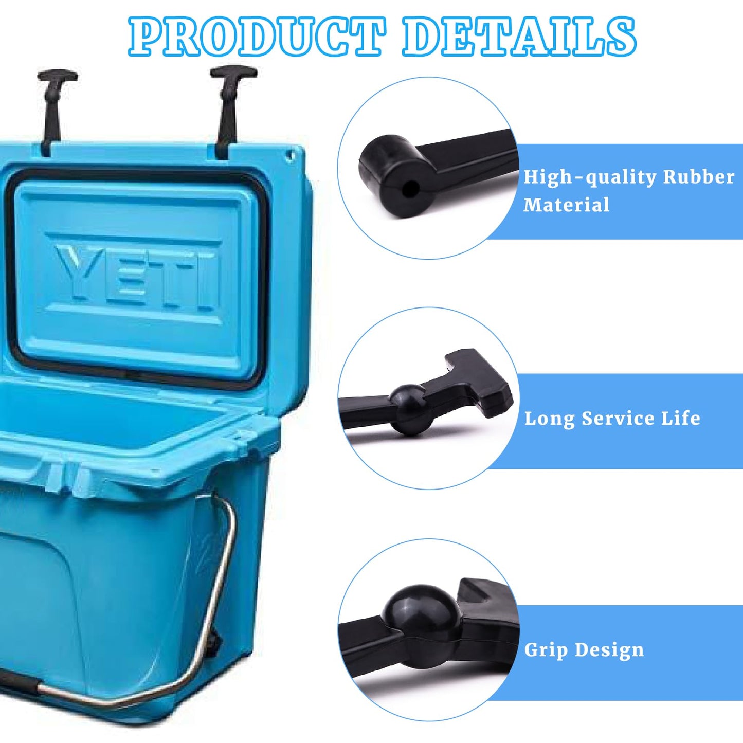 gtpartes 4 Pcs Heavy Duty Cooler Latches Replacement Compatible with YETI Tundra RTIC and Other Related Coolers Lid Latch Parts Accessories Ergonomically Improved Design Black