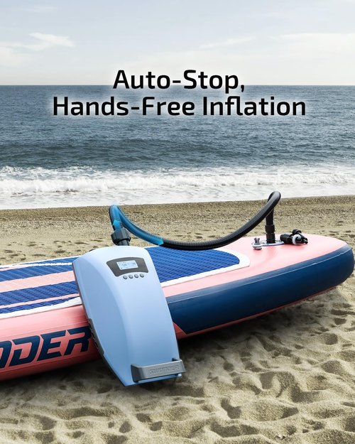 Swonder Seawolf Dual-Power Paddle Board Pump, 6000mAh Battery & Car Connector, 2X Faster Electric Air Pump for SUP & Kayak, 20 PSI with Dual Cylinders, Active Cooling, Supports Up to 17V DC