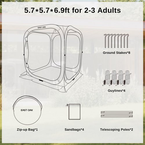 EAST OAK Screen House Tent Pop-Up, Portable Screen Room Canopy Instant Screen Tent 6 x 6 FT with Carry Bag for Patio, Backyard, Deck & Outdoor Activities, Light Blue