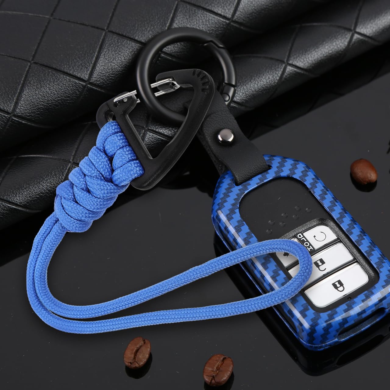HANABASS 2pcs Keychain with Carabiner Triangle Buckle Keys Lanyard Cord Wrist Strap Parachute Rope D-Locking Keyring Clip for Water Bottle Keys Backpack