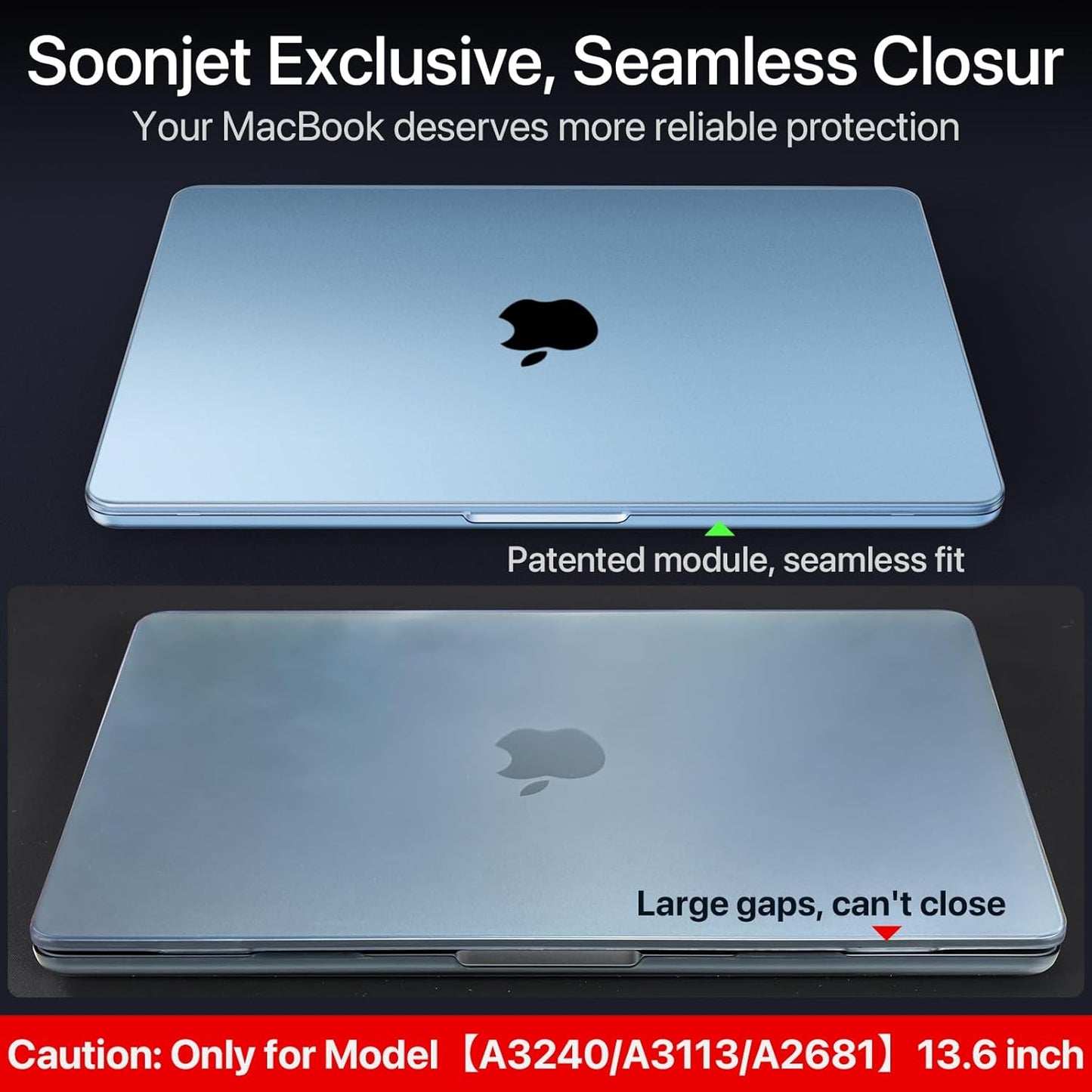 Compatible for MacBook Air 13.6 inch Case M4 M3 M2 2025 2024-2022 Release Model A3240 A3113 A2681, Sturdy Protective Hard Shell Case Cover for MacBook Air 13 inch