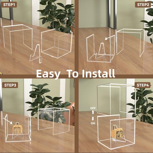 Clear Acrylic Ring Case Display - 4 Pack with Stand, Perfect for Baseball, Football, Softball Championship Rings, 2.5 Inch Square Box