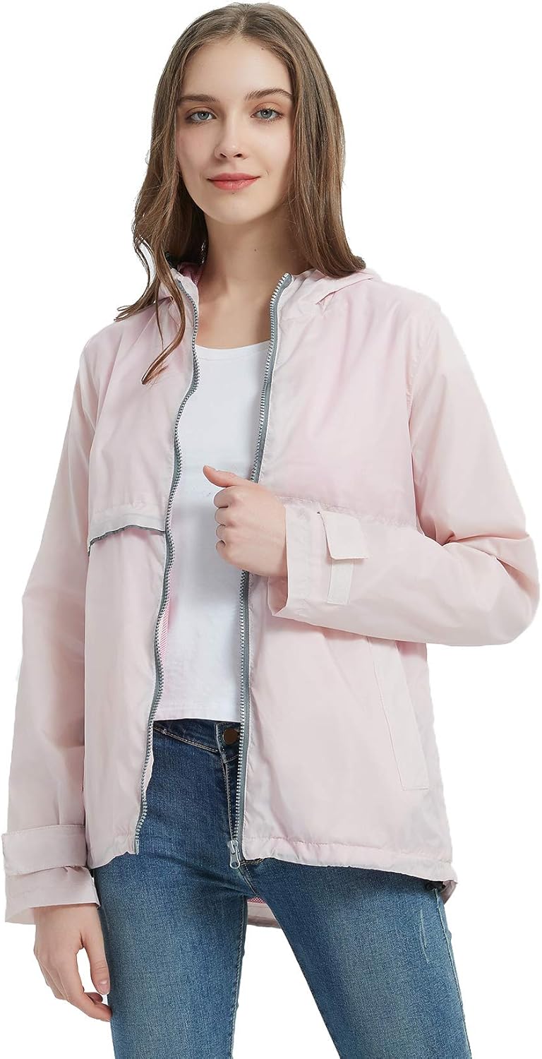 SUNDAY ROSE Women Rain Jacket Lightweight Waterproof Raincoat Hooded Windbreaker