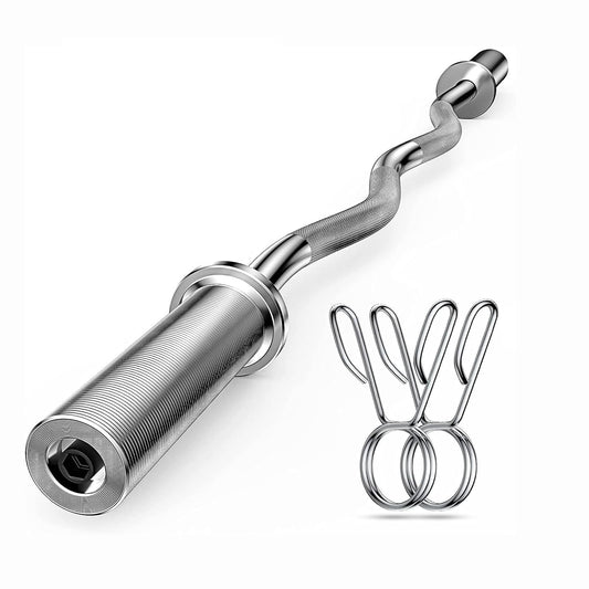 Olympic EZ Curl Barbell Bar, 47” Strength Training EZ Bar for Weight Lifting,Hip Thrusts,Biceps, triceps, Back/Leg Muscle Exercise,Chrome Curling Bar for 2 Inch Weight Plates,with 2 Spring Collars