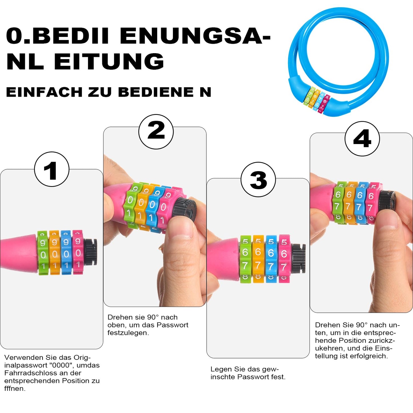 Ainiv Bike Lock, 25 inch Bike Lock Cable, Portable Anti Theft 4 Digits Codes Cable Locks, Resettable Combinations Coiling Bicycle Lock for Bike, Motorbike, Scooter, Skateboard, Gate, Fence (Blue)