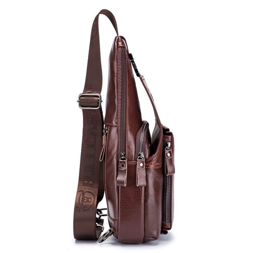 Hebetag Leather Sling Crossbody Bag Casual Daypack for Men Women Outdoor Travel Hiking Camping Fishing Shoulder Chest Pack Day Pack, Brown