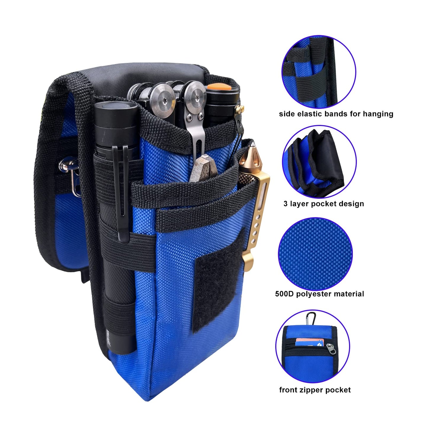 Maezar Multitool Organizer Holster, EDC Gears Cellphone Case, Nylon Tactical Pouch with D-Ring, Zipper (Blue)