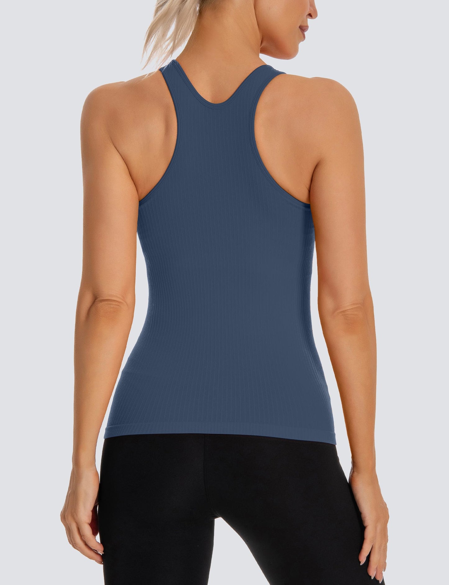 MathCat Seamless Workout Tank Top for Women with Built in Bra, Padded Racerback Ribbed Athletic Yoga Camisole Grey Blue