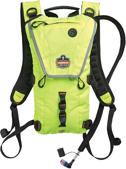 Ergodyne Chill-Its 5156 Hydration Backpack with Storage, Low Profile Pack, High Visibility Reflective, 3 Liter Bladder, Breakaway Shoulder Straps,Lime