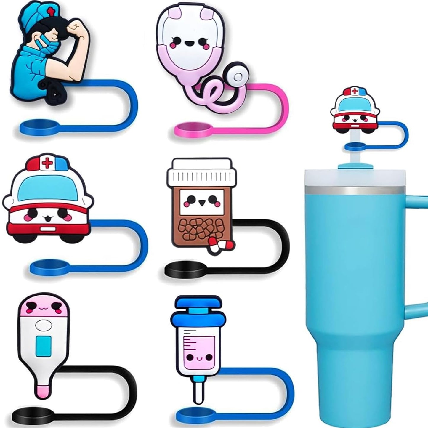 6 Pack Straw Covers Cap for Stanley Cup, Stanley Straw Caps Compatible with 40 oz Stanley Tumbler, Reusable Silicone Dust-Proof Straw Tips for Stanley Jug Drinking Straws Plug