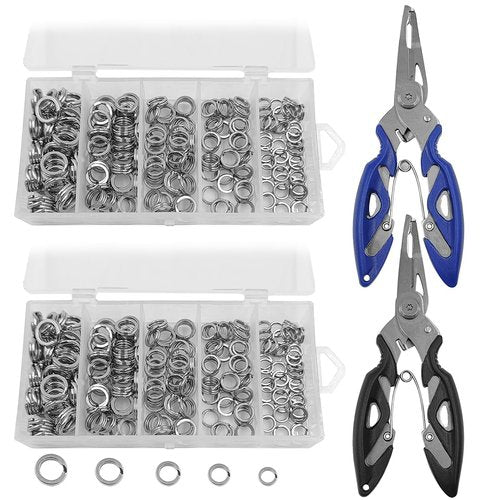 lyfLux 400 PCS High Strength Heavy Stainless Steel 30lb to 95lb Split Ring Lure Connector and 2 PCS Fishing Pliers, Heavy Duty Bait Rings, Tackle Connectors