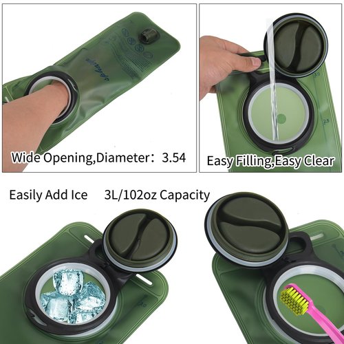 sphaiya Hydration Bladder 2L-3L Water Storage Bag Reservoir,Military Hydration Pack Replacement for Hiking Biking Climbing Cycling Running Camping Backpack with Clean Flexible Brush (3L-Green+Blue)