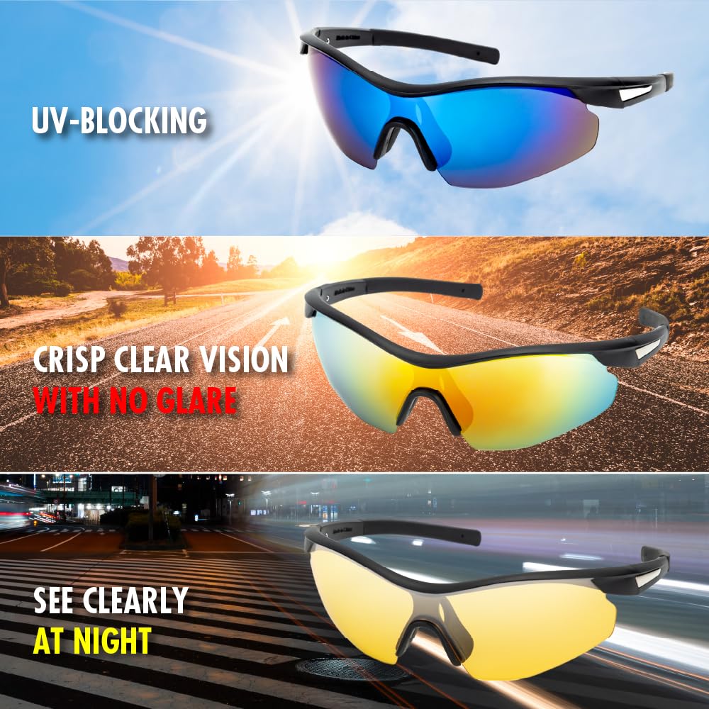 KALIMO Polarized Sport Sunglasses – Lightweight UV Protection Sunglasses for Men & Women, Perfect for Driving, Fishing, Cycling, and Outdoor Activities, 3-Pair