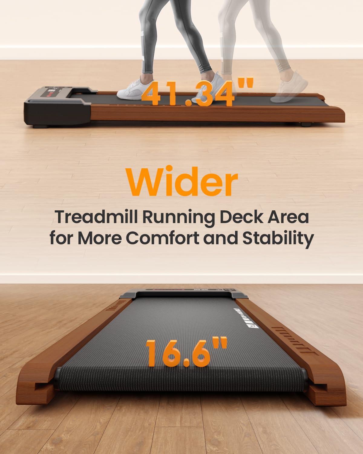 FYC Wooden Walking Pad Treadmill - Quiet, Compact for Home Use - 265lbs Capacity, Remote Control, Installation - Free, Ideal Walking Pad for Small Spaces