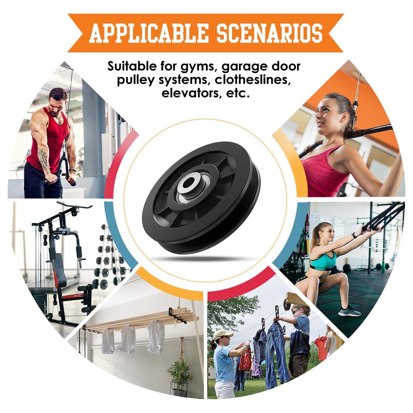 Anobeyi 90mm/3.5" Nylon Bearing Gym Pulley Wheel, Universal Exercise Replacement Pulleys for Home Gym Equipment Parts, Cable Machine Accessories, Garage Door Wheel System (Black-1pc)