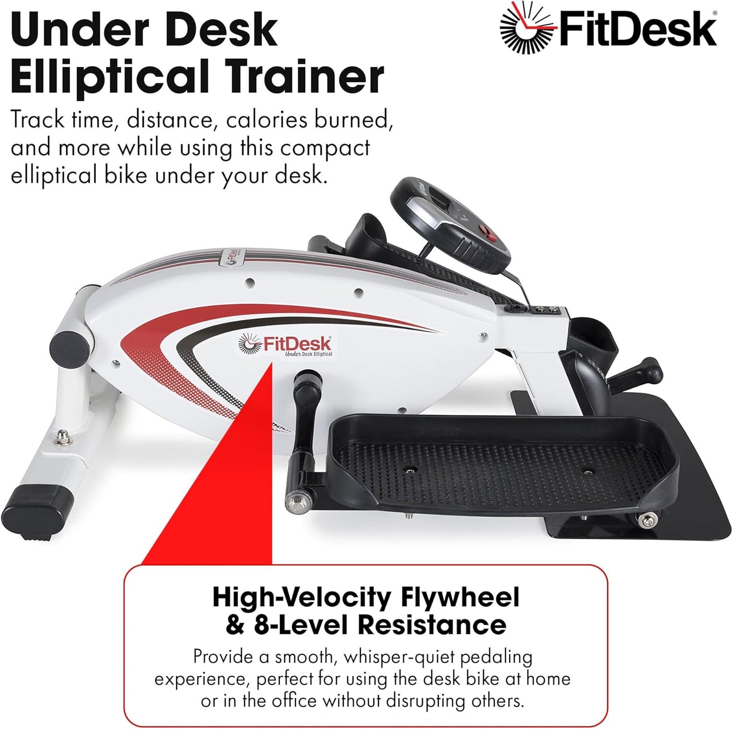 FitDesk Under Desk Bike Exercise Machine, Compact Magnetic Pedal Exerciser, Mini Elliptical, Quiet Seated Cardio Trainer for Home Office Workouts, Adjustable Resistance Bike for Desk Fitness