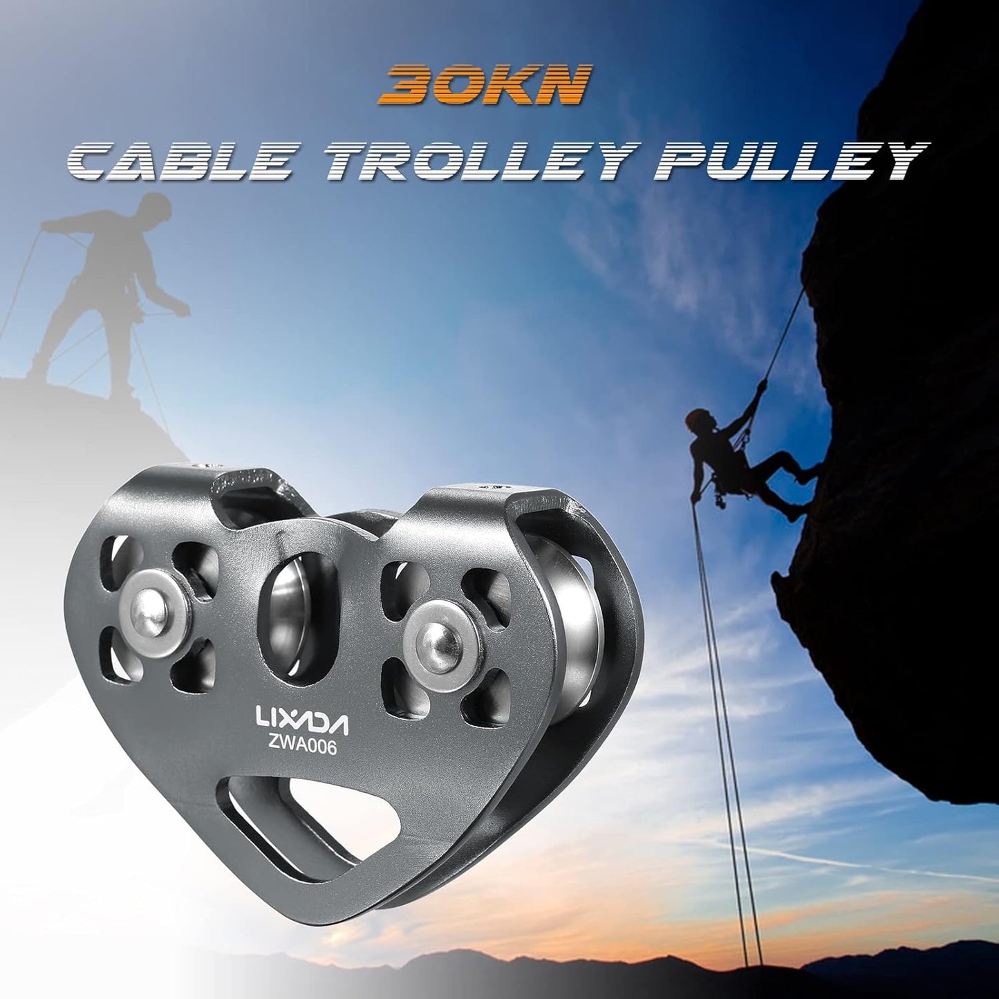 Lixada Zipline Pulley 30KN Trolley Rescue for 1/4 5/16 3/8 1/2 Cable Backyard Zipline, Hauling, Rigging and Commercial Purposes,Holds Upto 6700lbs