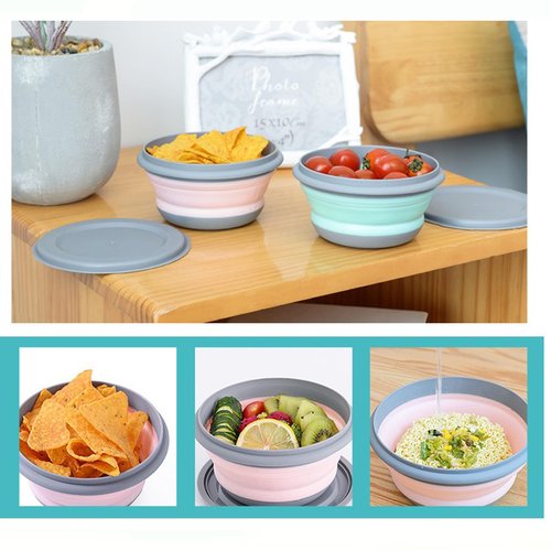 MIATTCLD Collapsible Camping Bowls with Lid, 3 Pcs Foldable Bowl Portable Travel Bowl with Folding Tableware & Storage Bag, Plastic Expandable Food Storage Containers Set for To-Go Lunch, Hiking
