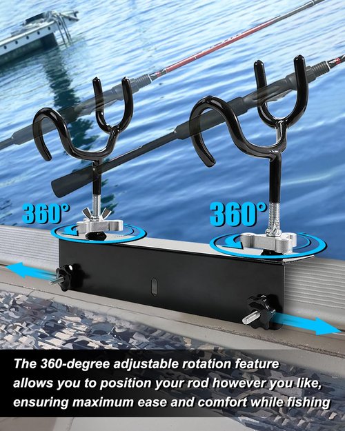 Boat Track System Rod Holder with Power Lock and Track Adapter - Compatible with Most Kayak Tracks - 360-Degree Adjustable Rotation and ALOCK Rod Secure Rig (2 Stand)
