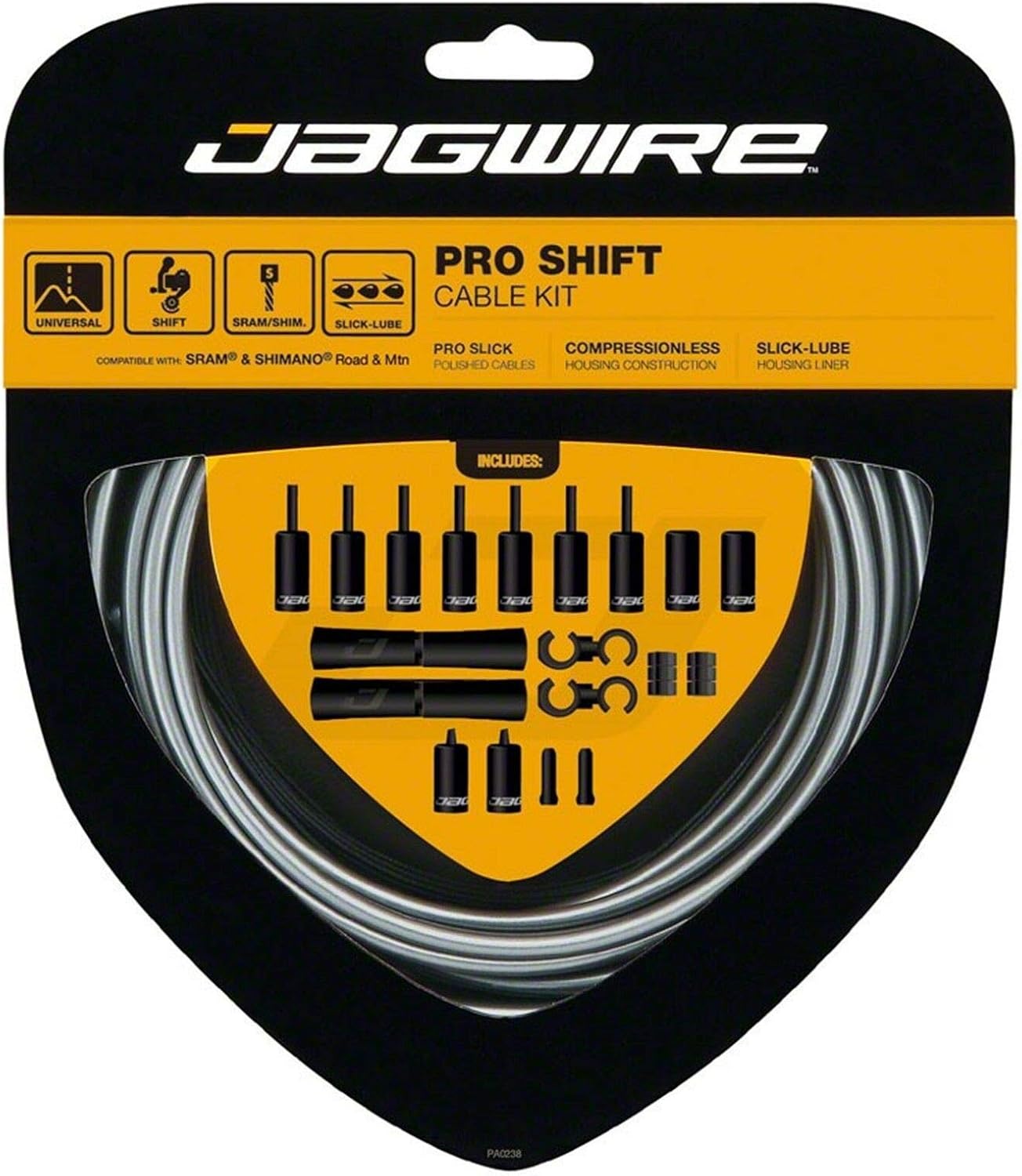 Jagwire - 2X Pro Universal Gear Shift Kit | for Road, MTN and Gravel | Compatible with SRAM and Shimano Gears, Polished Stainless Steel Cables, 10 Color Options