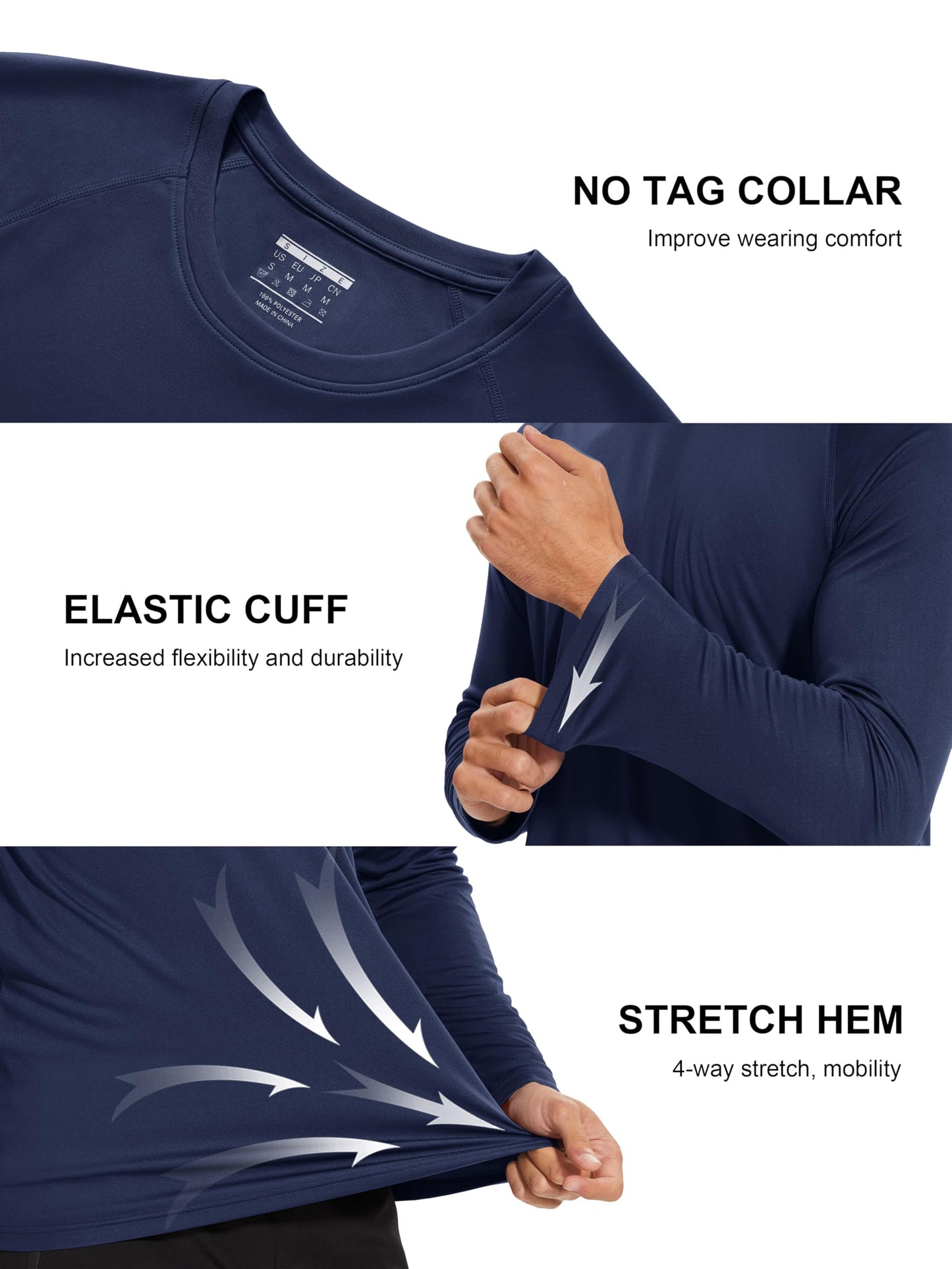 MAGCOMSEN Athletic T-Shirt Men Long Sleeve Rash Guard for Men Hiking Shirt Climbing Shirt Mens Outdoor Shirts UV Shirts for Men Navy